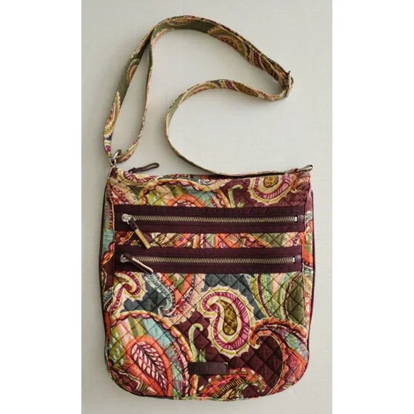 Vera Bradley Quilted Boho Crossbody Bag Green Pink Paisley Adjustable Strap - Picture 1 of 11